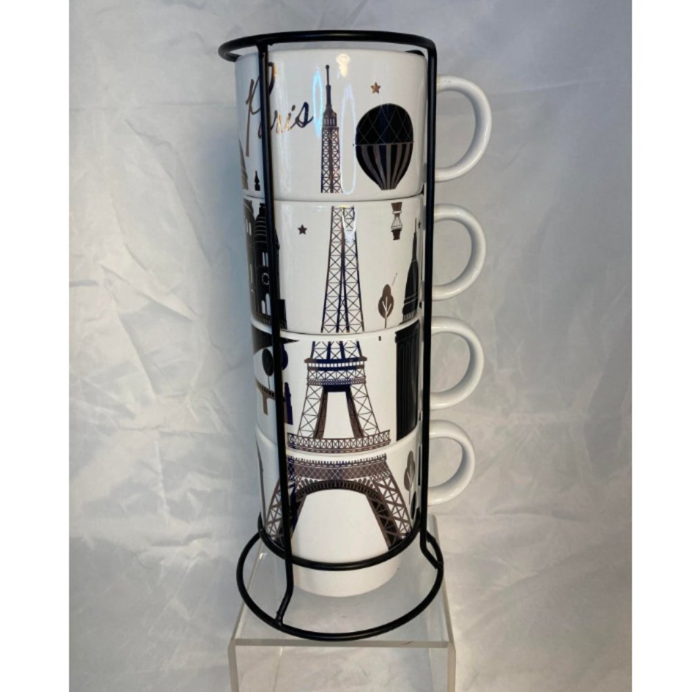 Signature Housewares Paris Eifel Tower 5pc Ceramic Coffee Mugs Black Gold